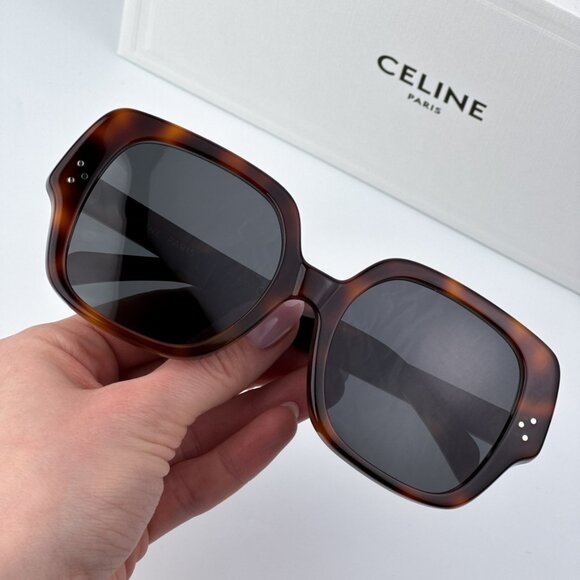 Celine 3 DOTS Women BRAND NEW Sunglasses Havana Smoke Geometric CL40241F 53A